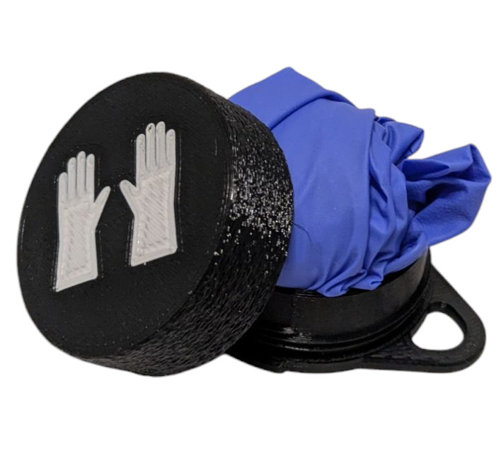 Handschuhanhänger schwarz mit weißem Handschuhlogo offen